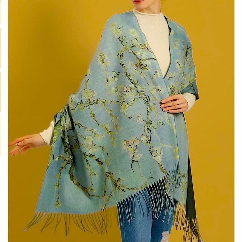 Van Gogh Almond Blossoms Blue Scarf Shawl